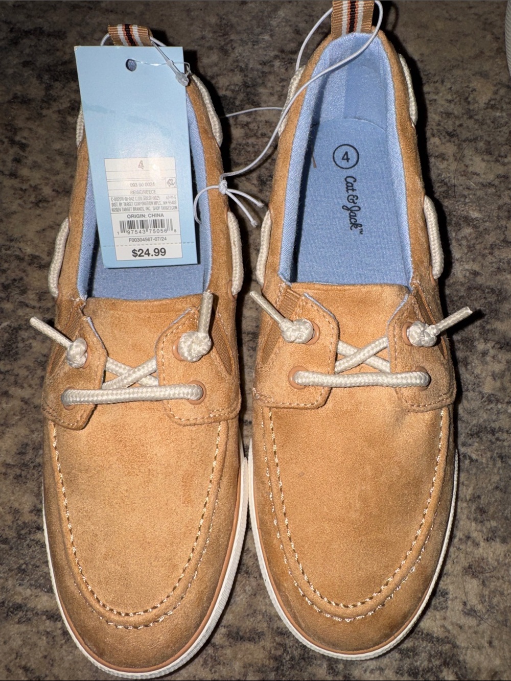 Cat & Jack Men's Suede Tan Boat Shoes with Cream Laces